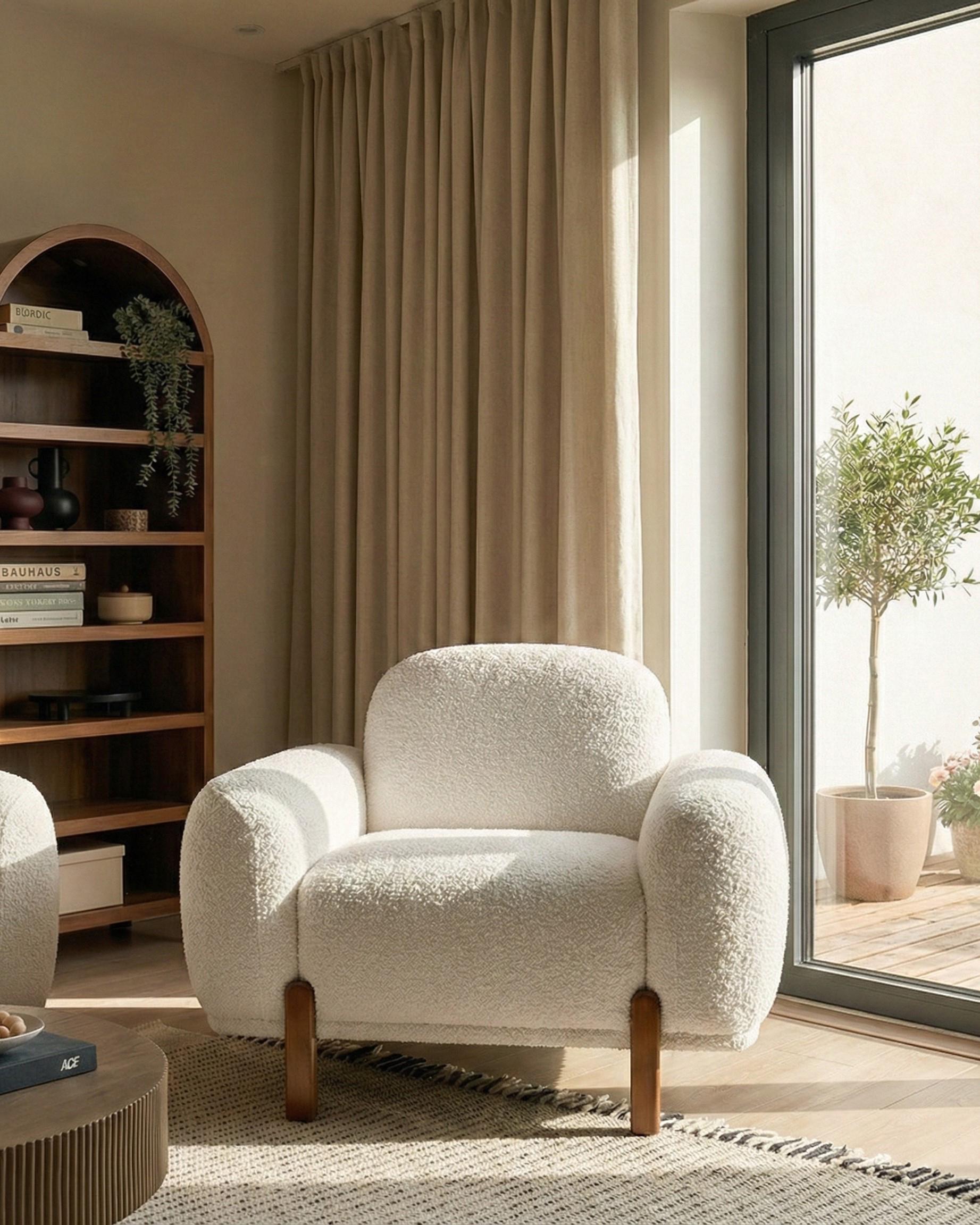 Fauteuil ODNES Bouclé Wit