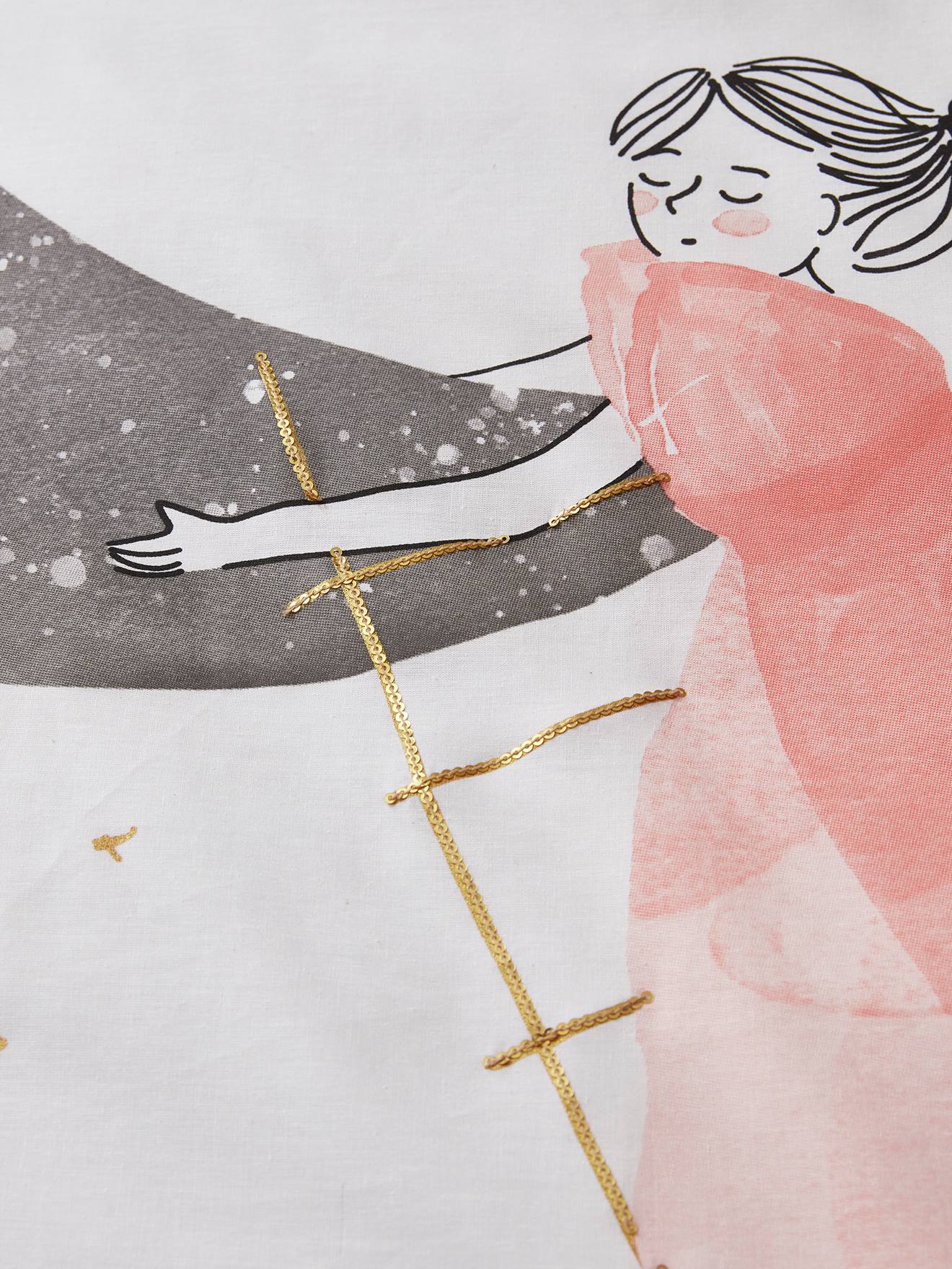 Conjunto de capa de edredom e fronha para bebê TO THE MOON, branco claro liso com estampas.