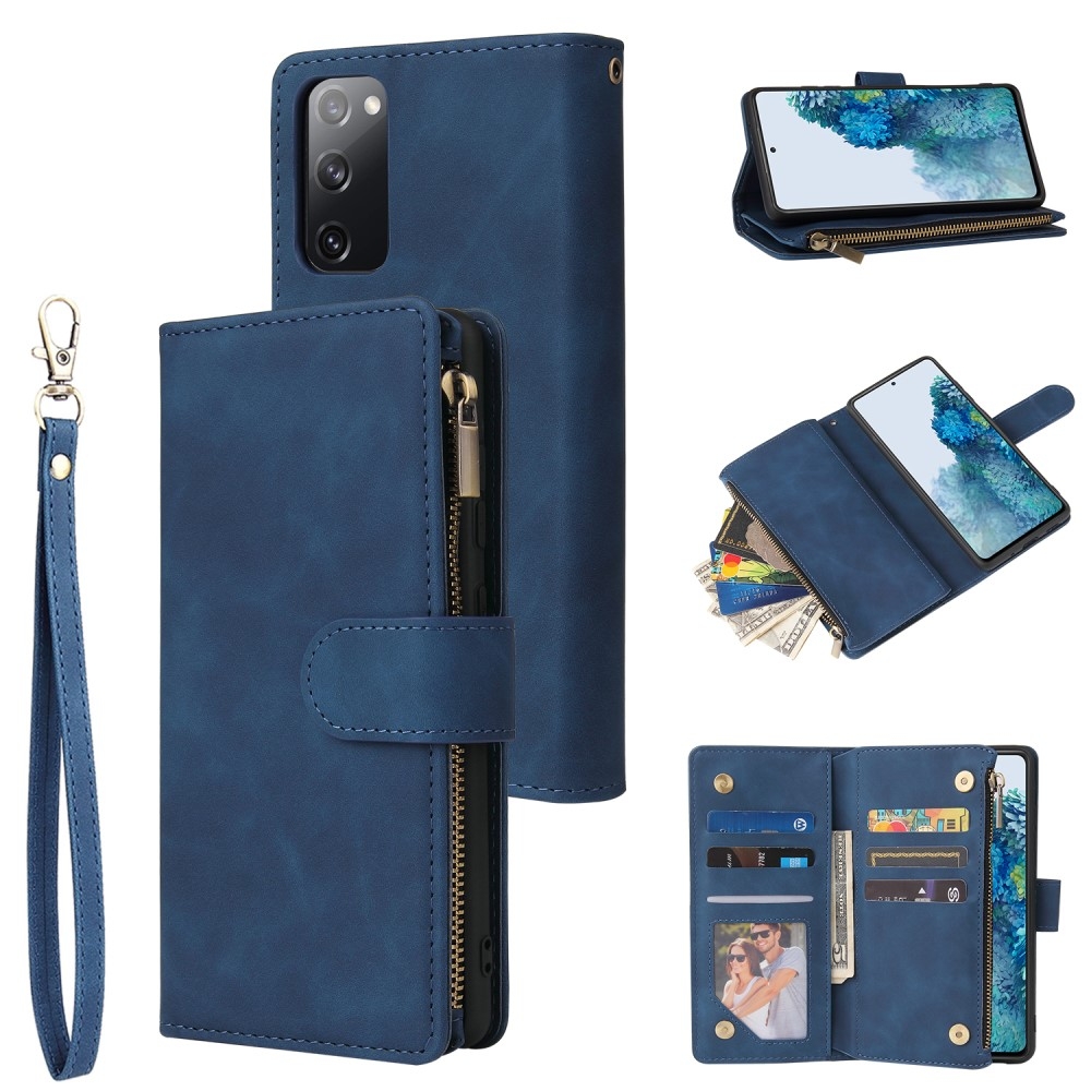 Samsung Galaxy S20 FE / S20 FE 5G Leder Wallet Etui Tasche mit 9 Kartenfächern   Münzfach - Dunkelblau