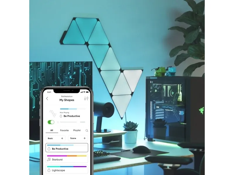 Nanoleaf Shapes Starter Kit - Lyspanelsæt - LED - 230 x 200 mm - 1.5 W - 16 millioner farver - 1200-6500 K - triangel - sort