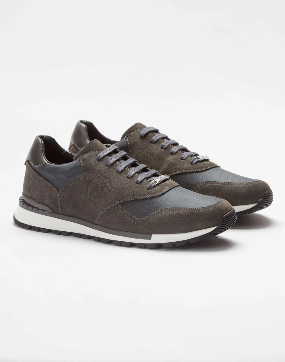 Sneakers suede et textile kaki