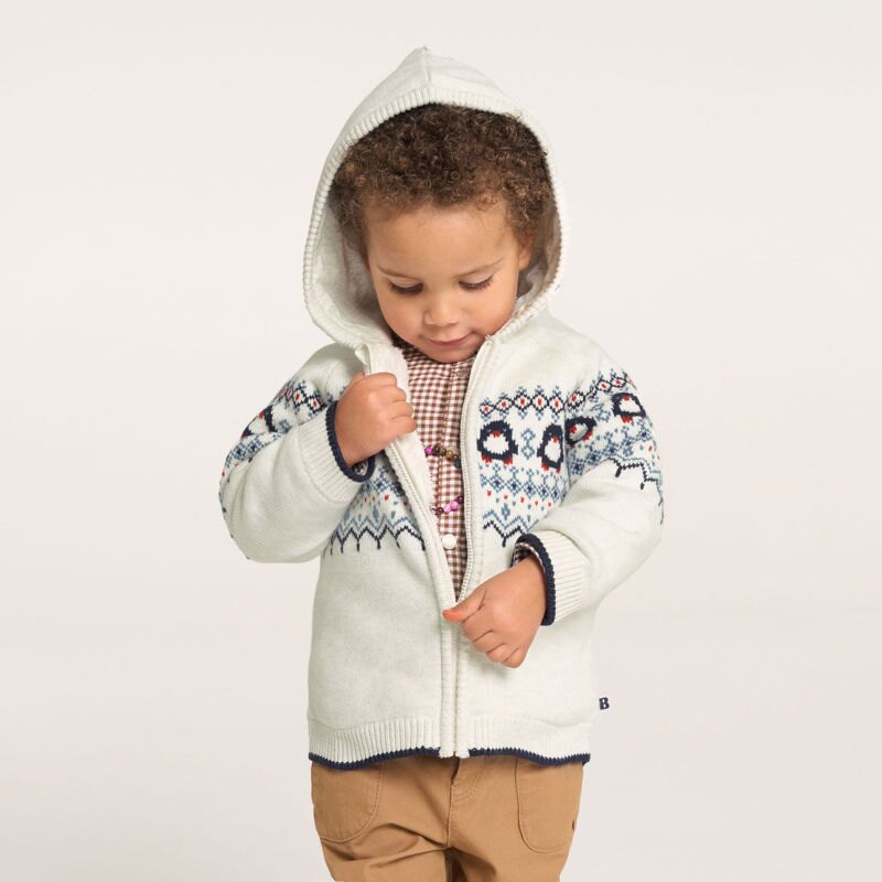 Gilet zippé en maille jacquard doublée polaire bébé garçon Blanc