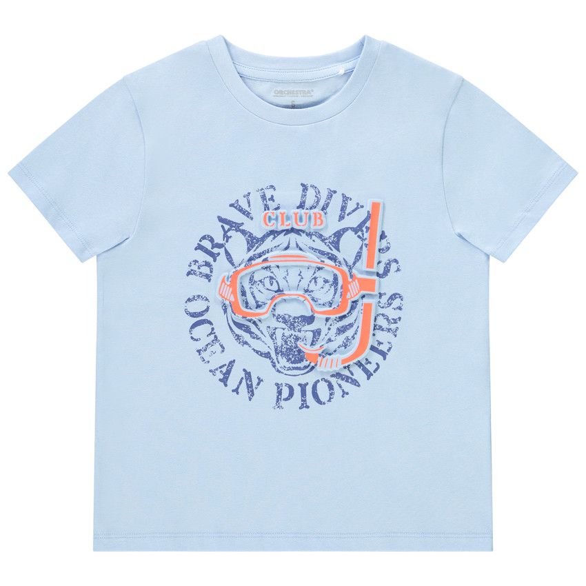T-shirt manches courtes print en relief tuba pour garçon - Bleu