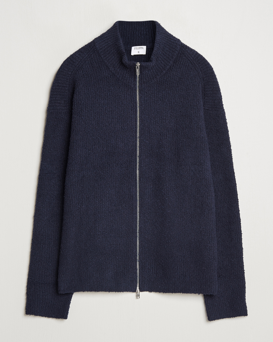 Filippa K Bouclé Knitted Full Zip Navy