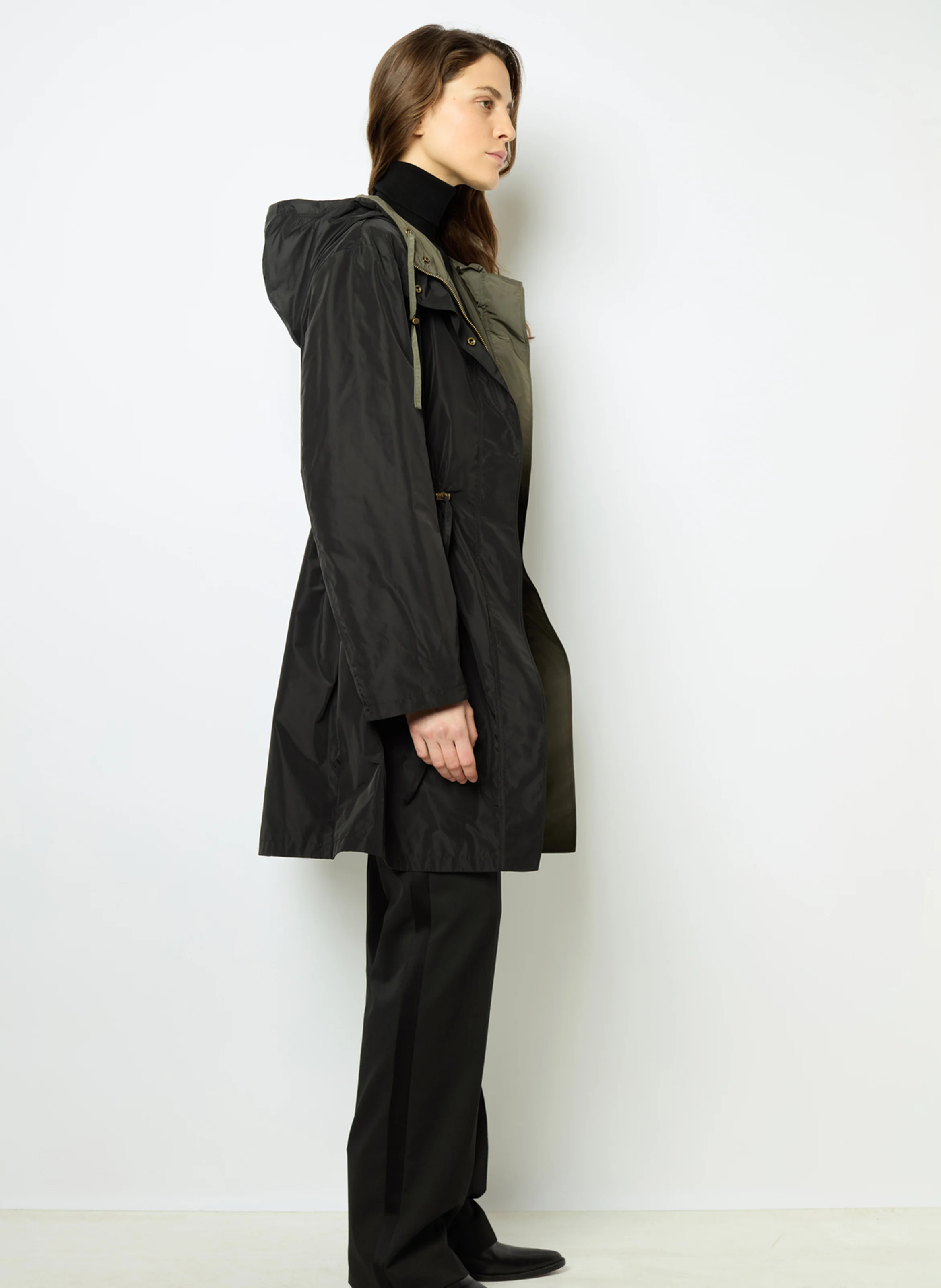 TALIA - Manteau long réversible à capuche | Kaki