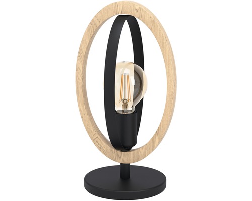 Tafellamp, 1-lichts, H 34,5 cm, Basildon, zwart/bruin, met kabelschakelaar