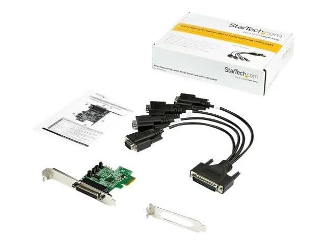 StarTech.com 4-port PCI Express RS232 Serial Adapter Card, PCIe RS232 Serial Host Controller Card, PCIe to Serial DB9 Card, 16950 UART, Desktop Expansion Card, Windows, macOS, Linux - Full/Low-Profile Brackets (PEX4S953) - Seriel adapter - PCIe - RS-