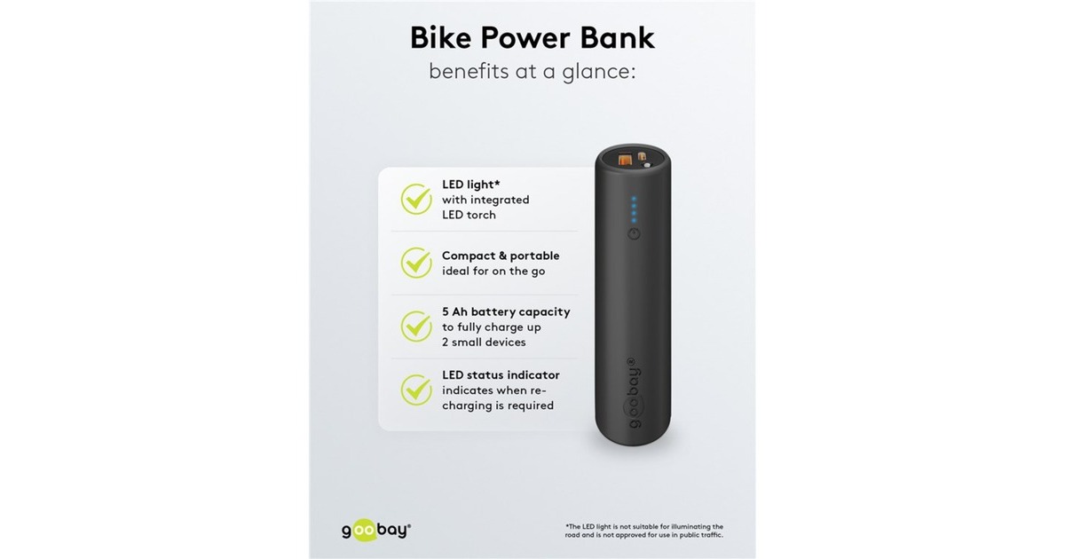 goobayBike-Powerbank 5.0  (Zwart, 5.000 mAh, Power Delivery, Quick Charge)