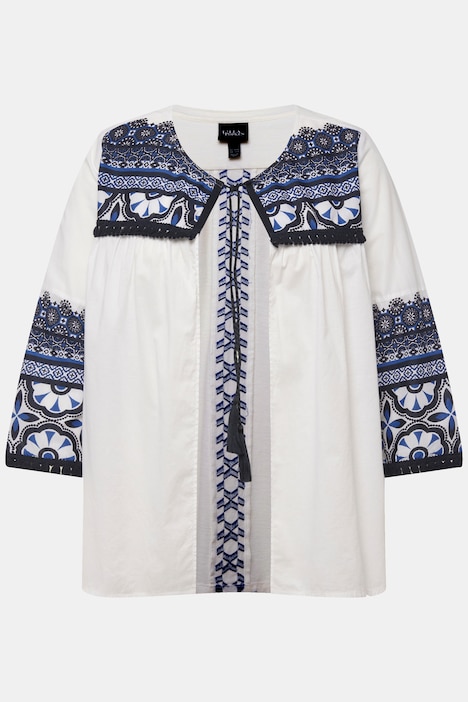 Blusenjacke, Fransen, A-Linie, Rundhals, 3/4-Arm