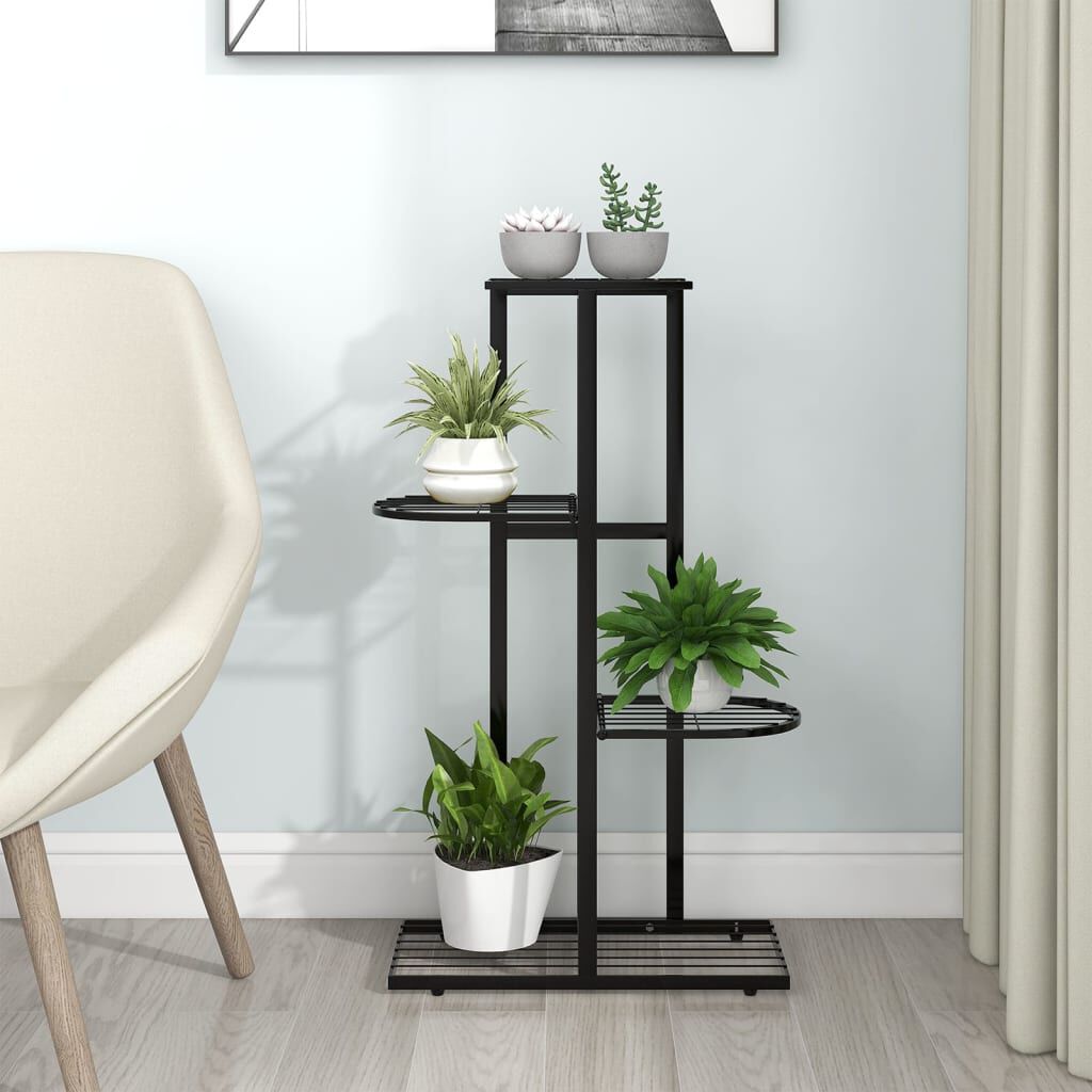 vidaXL Bloemenstandaard 4-laags 43x22x76 cm zwart metaal