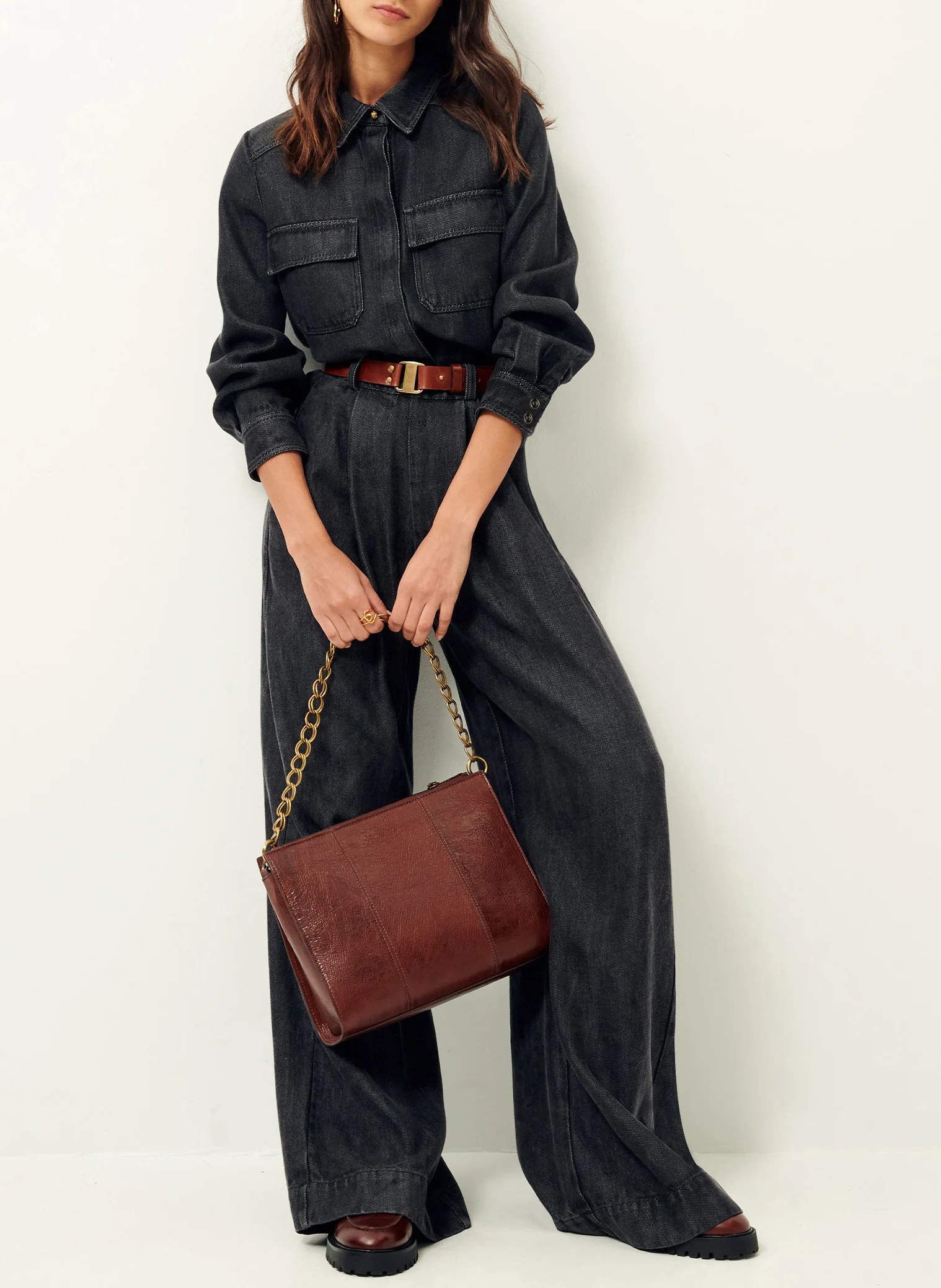GUGGEN - Veste col classique effet jean | Noir