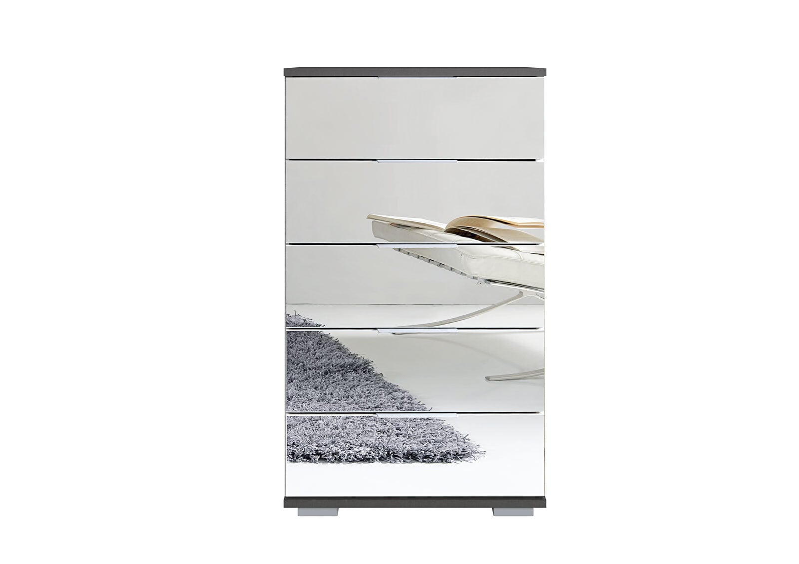 Schubkastenkommode Easy Plus C Grau/Spiegelfront 49 x 102 x 41 cm