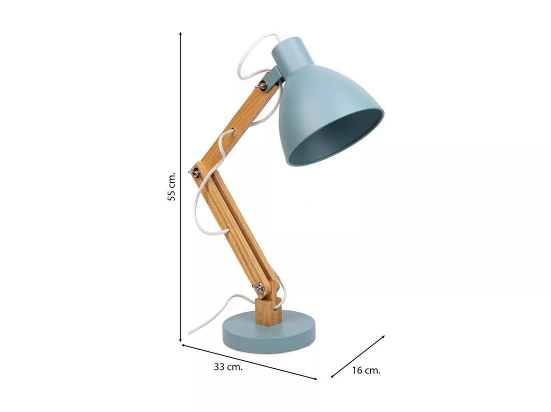 Lampe de bureau en métal et bois bleu 33x16x55h