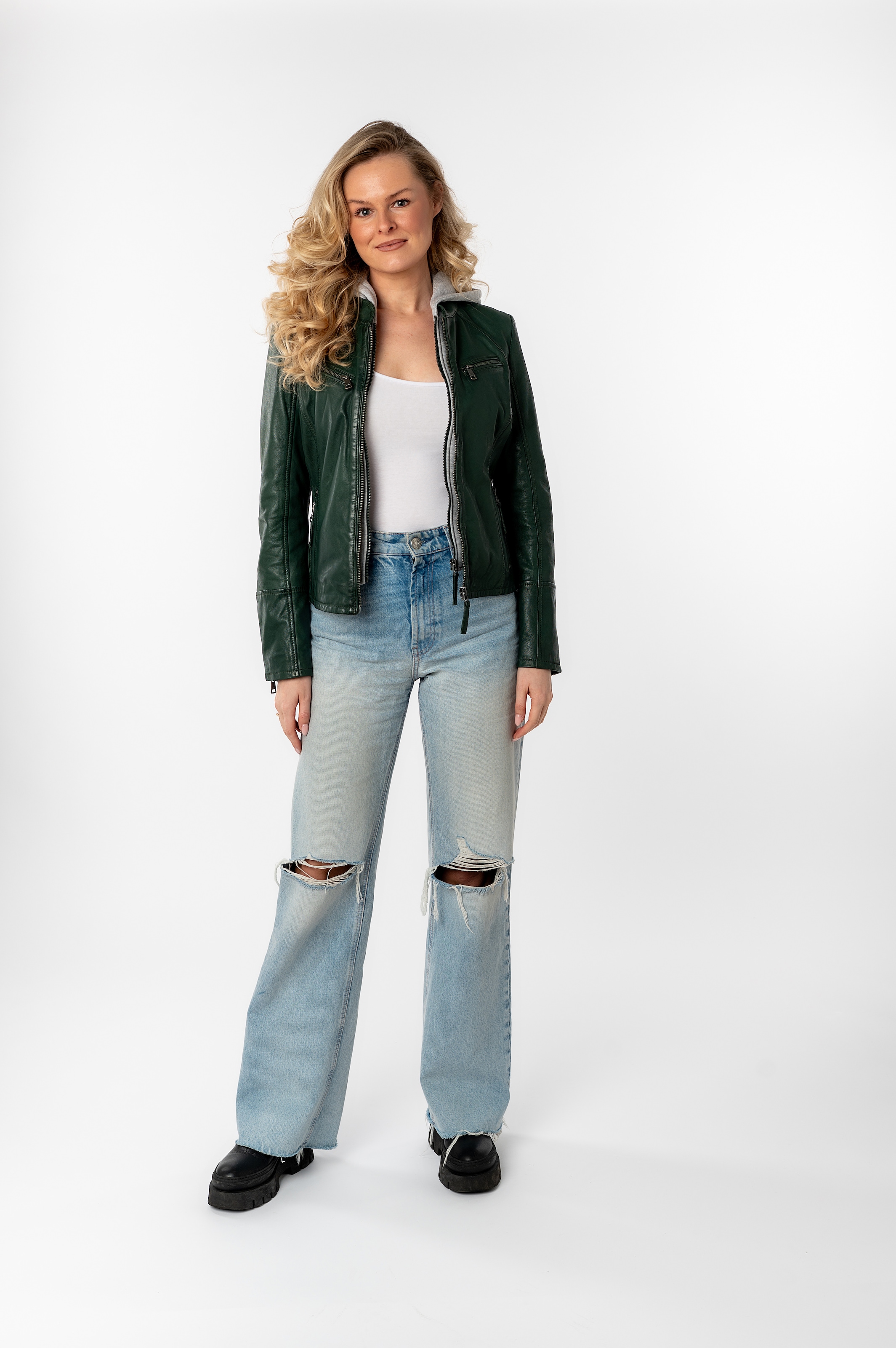 Mauritius Lederjacke »Nola LEGV« mit Kapuze mit abnehmbarer Jersey-Kapuze
