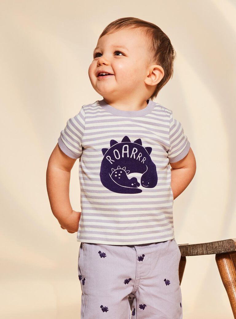 T-shirt lilas manches courtes à rayures