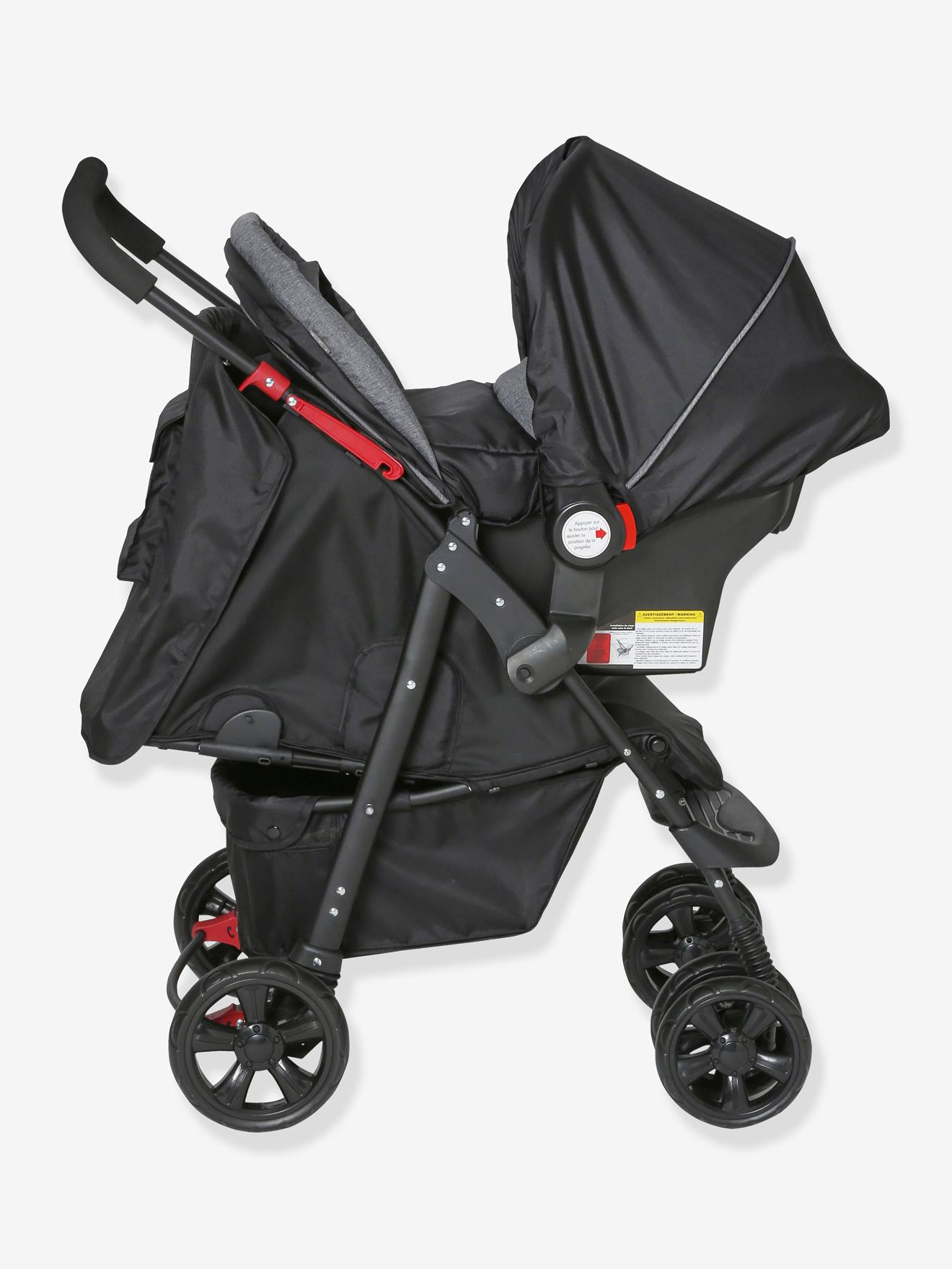 Conjunto Vertbaudet Primacity Duo: Cadeirinha de Bebê + Carrinho de Bebê, Cinza Mesclado Médio