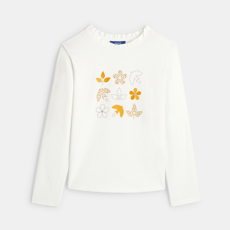 T-shirt manches longues à motifs jaune fille