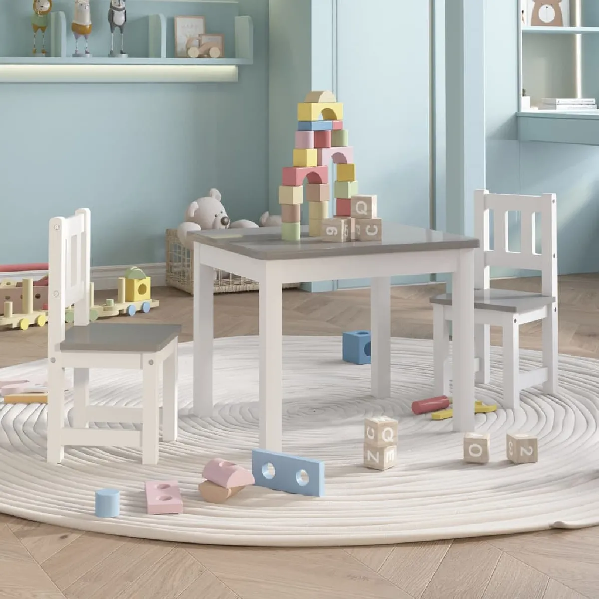 vidaXL Ensemble Table et Chaises Enfants Blanc et Gris