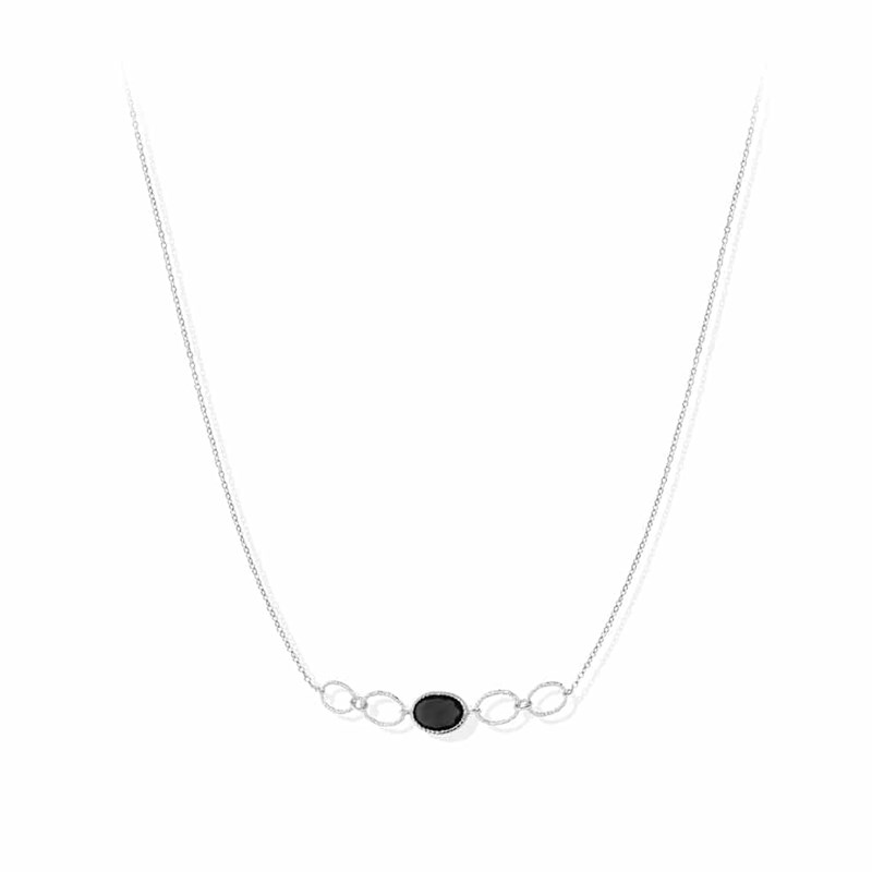 Collier Argent Rhodié Spinelle Noire