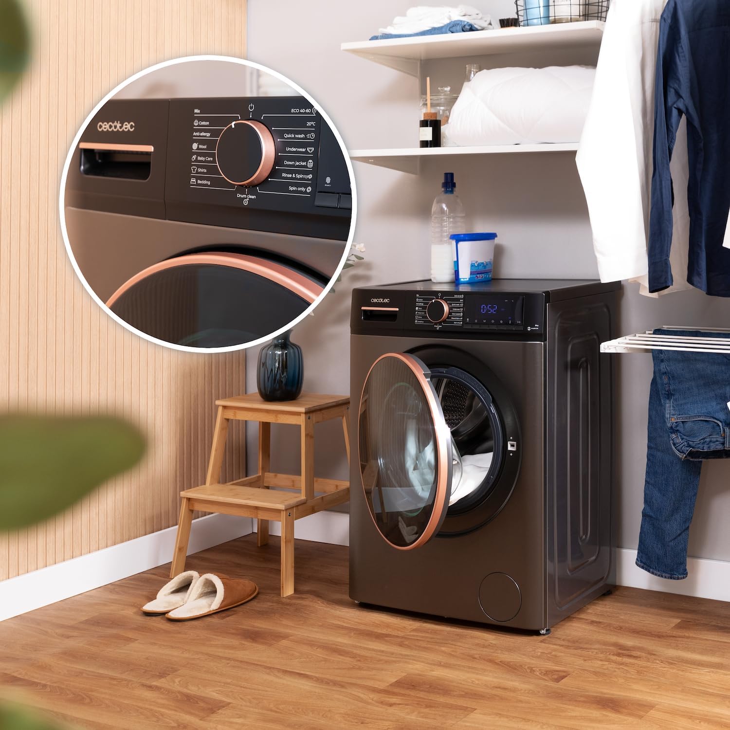 Cecotec Lave-linge 8 kg Bolero DressCode 8610 Inverter Steel A. Chargement Frontal, 1400 RPM, SteamMax, Motor Inverter Plus, 15 Programmes, OnSmart, Stop&Go, DrrumClean, Caoutchouc Antibactérien