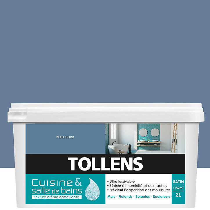 Peinture murs et plafonds Cuisine et bains satin bleu fjord Tollens 2 L
