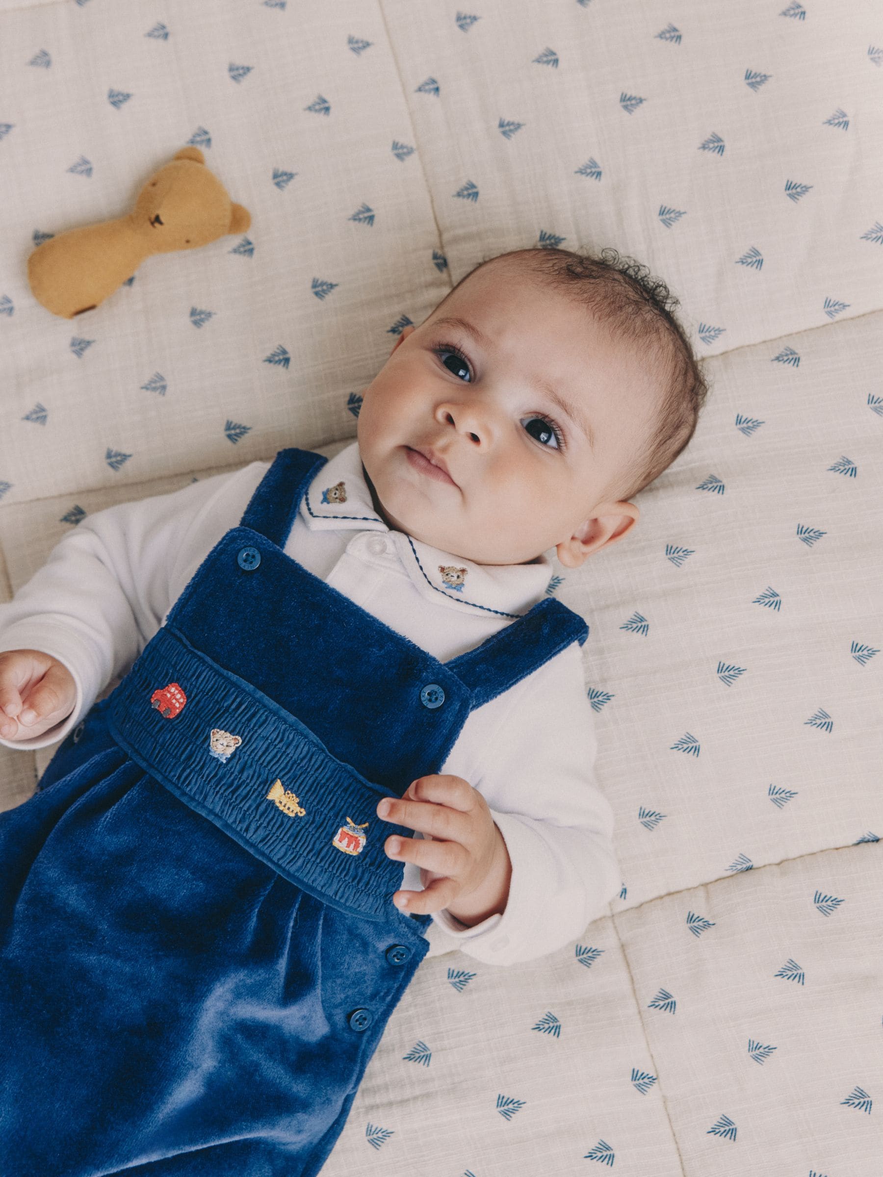 Marineblauw met berenprint - Baby Velour Dungarees and Bodysuit Set (0mths-3yrs)