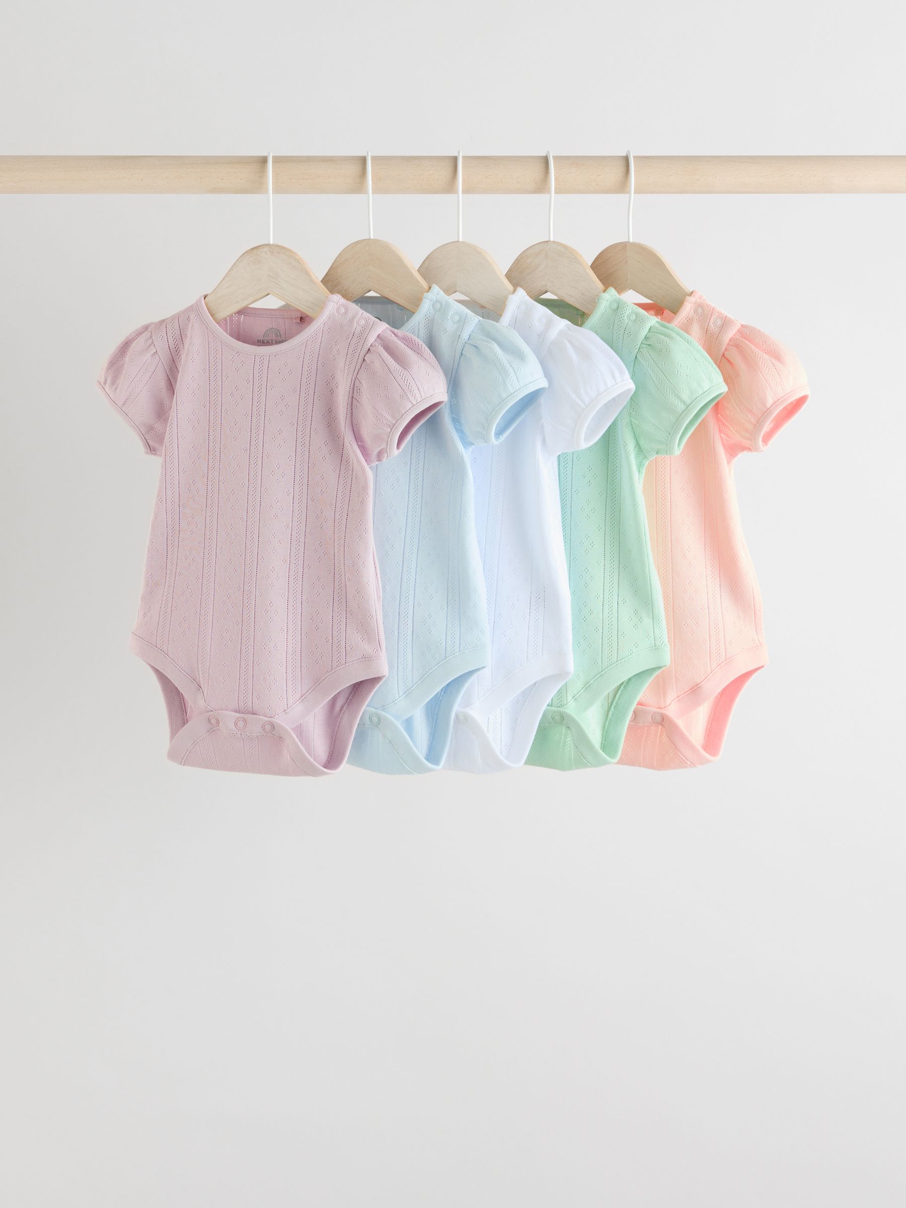 Pastel - 5 Pak Korte mouwen Pointelle Baby Bodysuits
