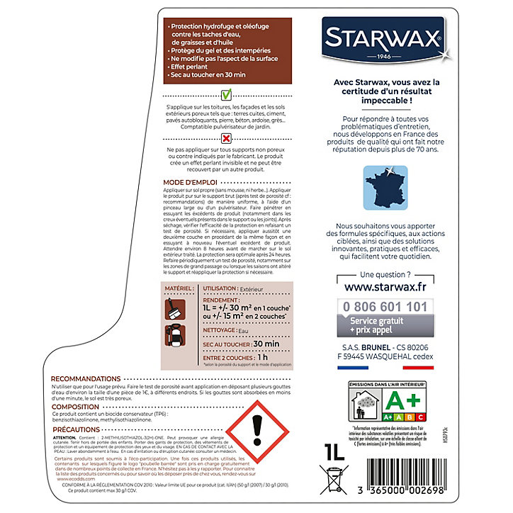 Imperméabilisant toitures murs et sols intérieur/extérieur Starwax 1L