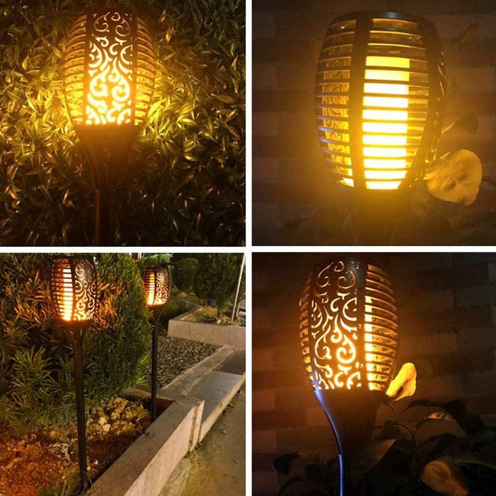 (2er Set) Flackernde LED Solar Lampen Outdoor Wandleuchten Gartenfackel IP65 - Warmweiss