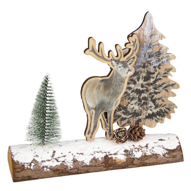 Standdeko - Hirsch im Wald - braun/weiß/grün - ca. 20 x 5 x 17,5 cm