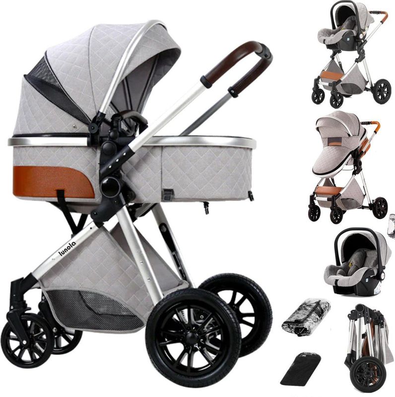 Lunola Nova - Kinderwagen 3-in-1 - incl. autostoel - 0-20kg - XXL - Multifunctionele Buggy 3in1 - Lichtgrijs