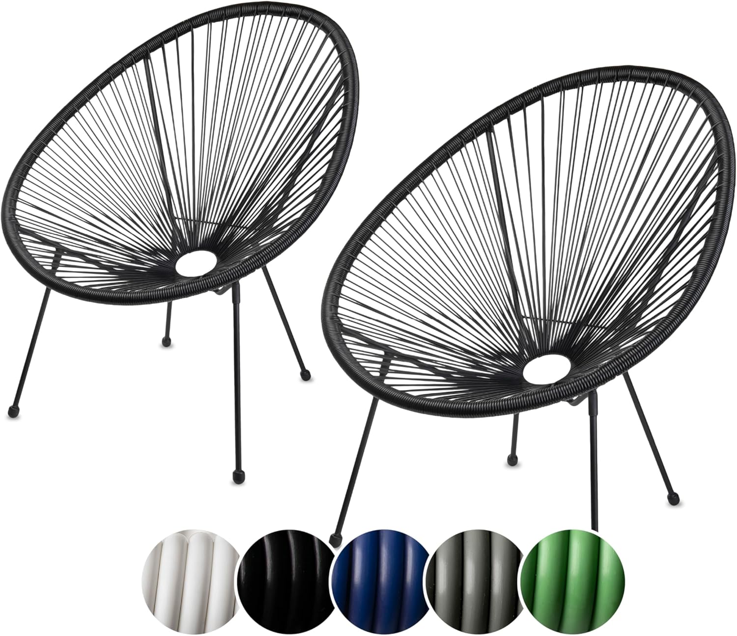 sunnypillow 2er Set Acapulco Gartenstühle - gemütlicher Loungesessel für Wohnzimmer, Terrasse, Garten, Balkon Sessel Stuhl - Korbsessel Gartensessel im Retro Design - Outdoor/Indoor - Schwarz