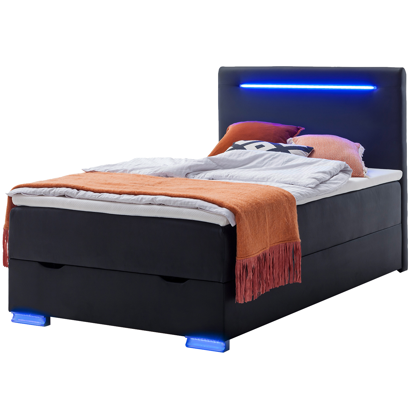 Boxspringbett - schwarz - H2 - Bettkasten - 140x200 cm