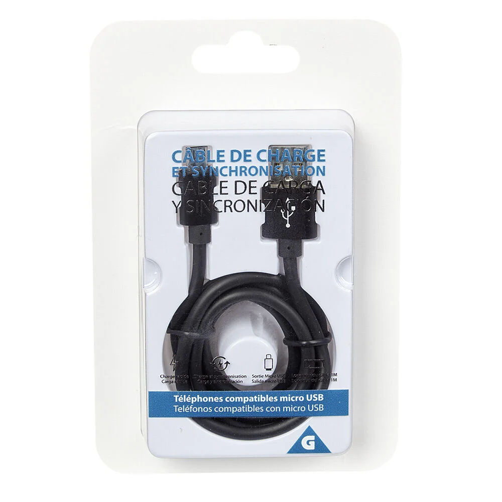 Câble USB vers micro USB plastique PP Noir charge rapide
