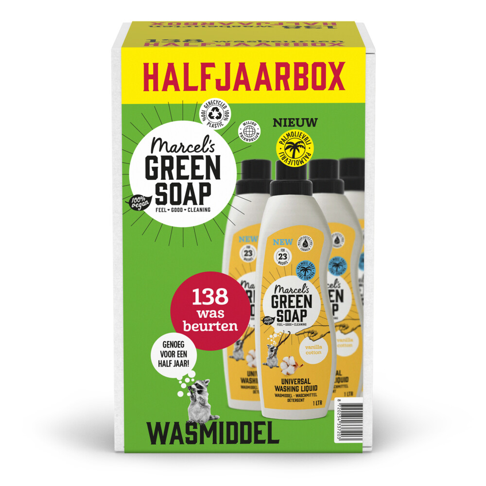 6x Marcel's Green Soap Wasmiddel Katoen & Vanille 23 Wasbeurten1 liter