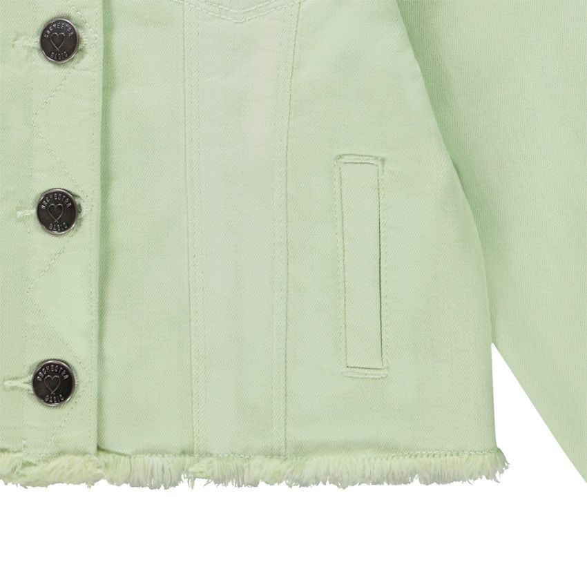 Veste en jean col rond et finition franges pour fille - Vert