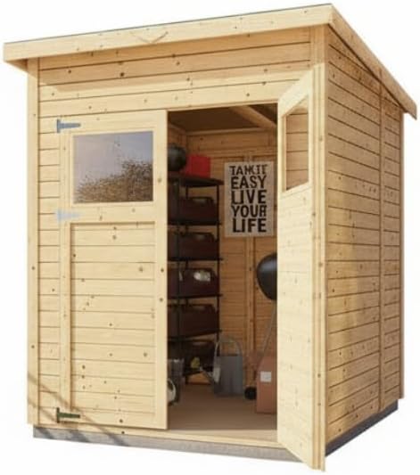 Alpholz Gerätehaus Mollie 197x193 cm Fichtenholz 14 mm Wandstärke Pultdach Gerätehaus mit Montagematerial