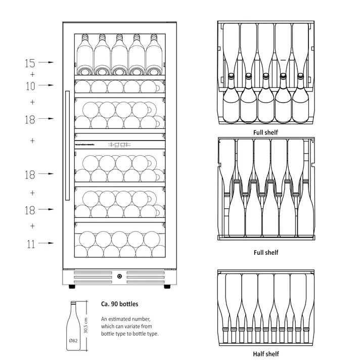 Scandomestic SV 104 X - Vinkøleskab - 2 Zoner - bredde: 59.5 cm - dybde: 72.4 cm - højde: 140 cm - 313 liter - rustfrit stål/sort - Optil 90 flasker