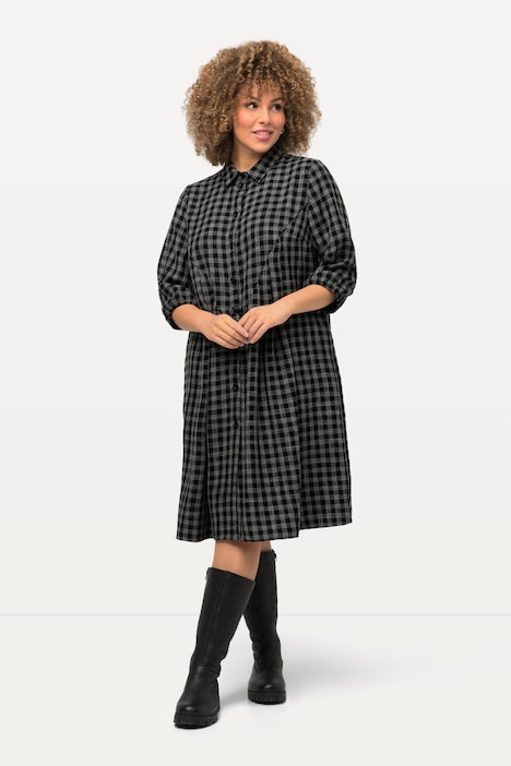 Karokleid, A-Linie, Hemdragen, 3/4-Arm, Midikleid
