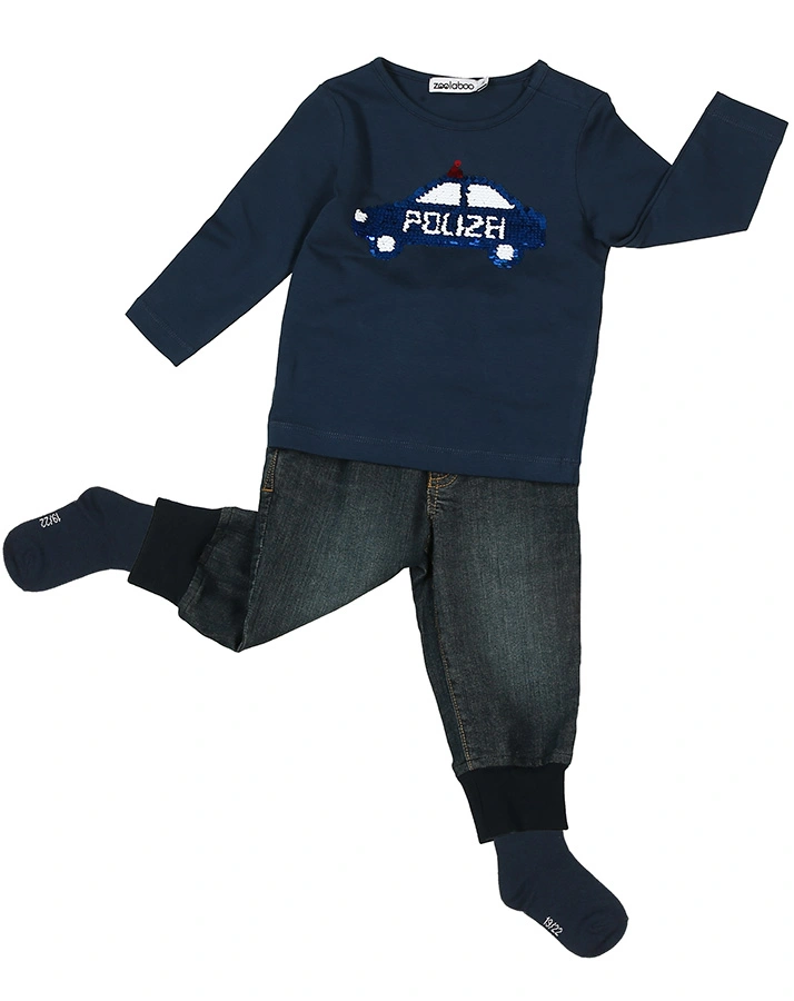 Langarmshirt POLIZEI TATÜ-TATA mit Wendepailletten in dunkelblau
