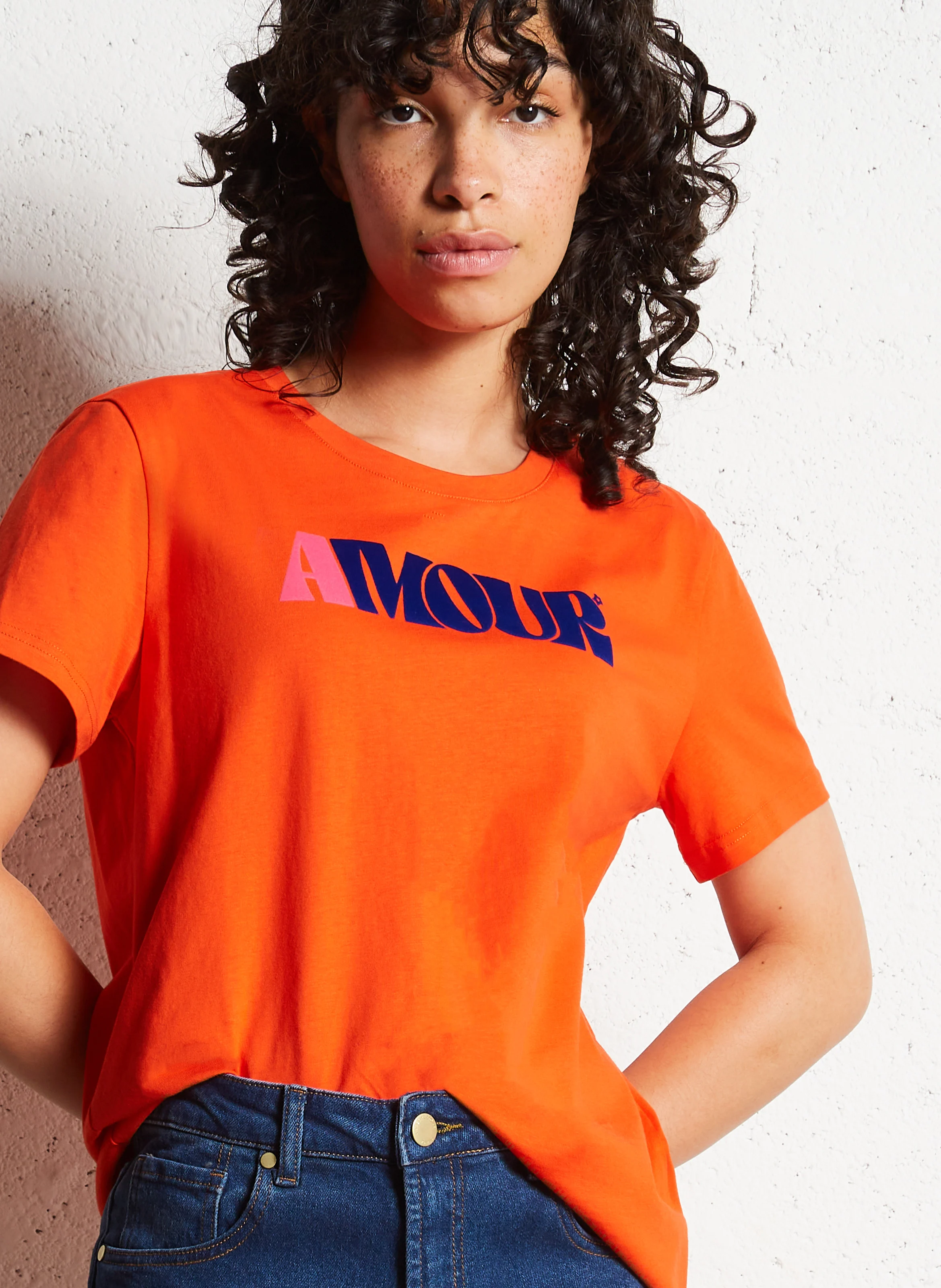 TRACY - Tee-shirt droit col rond en coton | Rouge