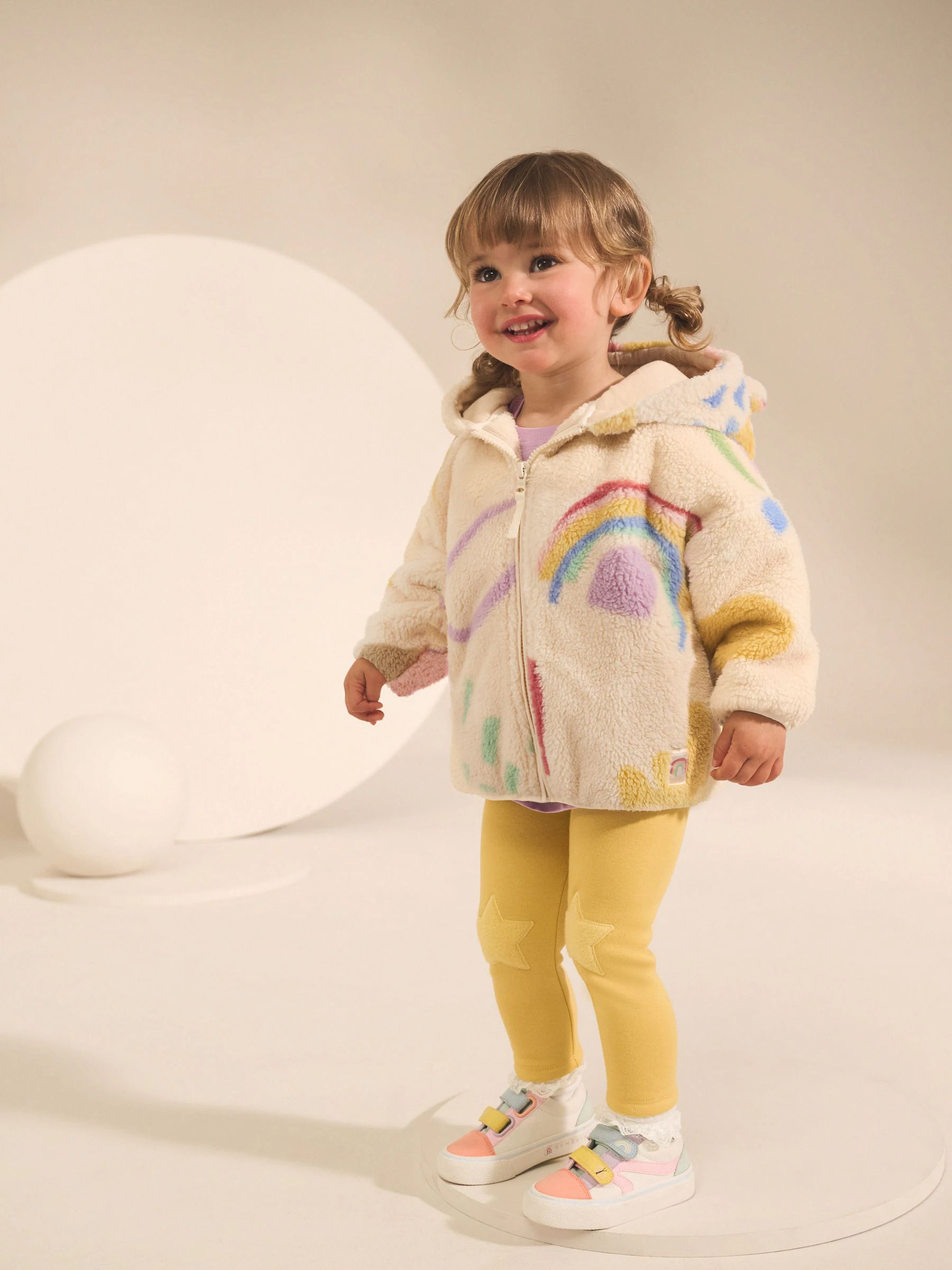 Crème tekeningetjes print - Fleece met ritssluiting (3mnd-7jr)