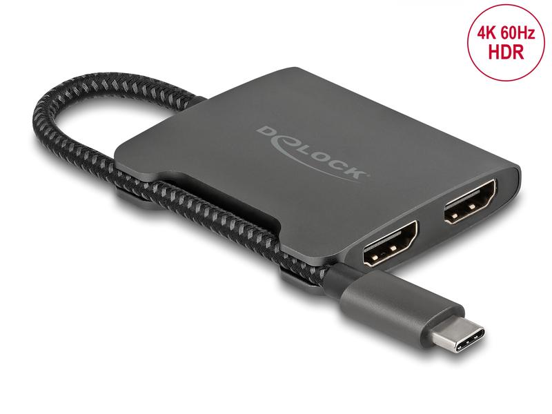Delock Adapter 4K 60Hz, schwarz USB Type-C - HDMI Delock USB Type-C Splitter (DP Alt Mode) zu 2 x HDMI MST 4K 60 Hz