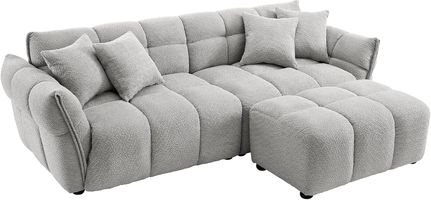 Riess Ambiente Modernes XXL Sofa Cloud - 260cm - grau Bouclé - Bigsofa Federkern inkl. Kissen
