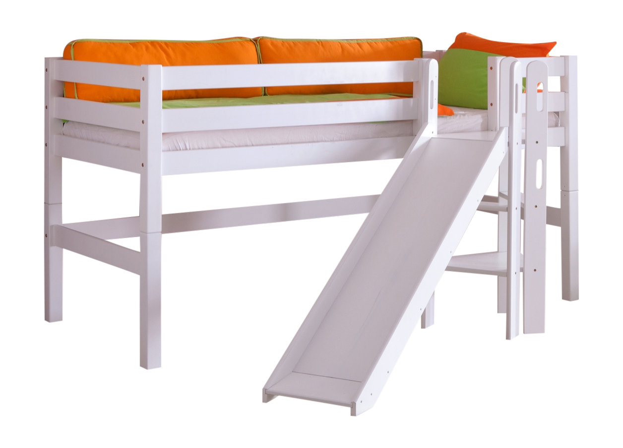 Halbhochbett ELIYAS - weiß - Buche massiv - mit Rutsche - 90x200 cm
