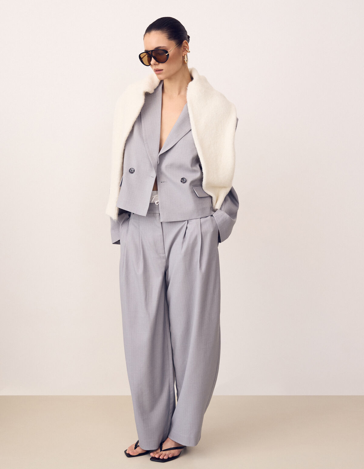Pinstripe Barrel Fit Pantalon Lichtgrijs