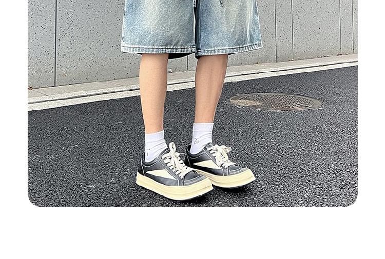 AXEN - High Waist Washed Wide Leg Denim Shorts