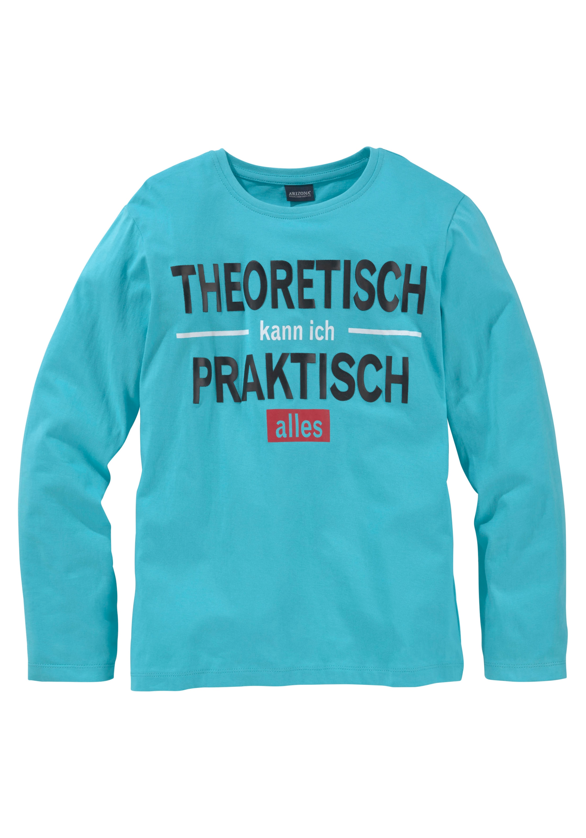 KIDSWORLD Langarmshirt »THEORETISCH KANN ICH PRAKTISCH ALLES«, Langarm,  Basic-Passform,  mit stylischem Druck,  aus Baumwolle