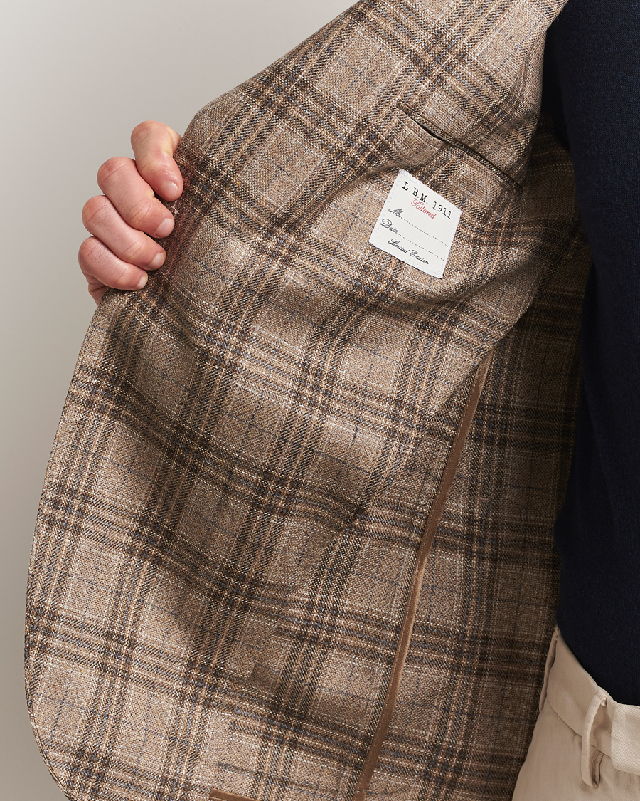 L.B.M. 1911 Jack Regular Fit Silk/Wool Overcheck Blazer Brown