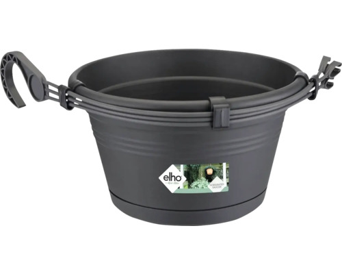elho Green Basics hangende plantenbakset, kunststof, Ø 28 cm, H 18 cm, zwart, inclusief houder en schotel